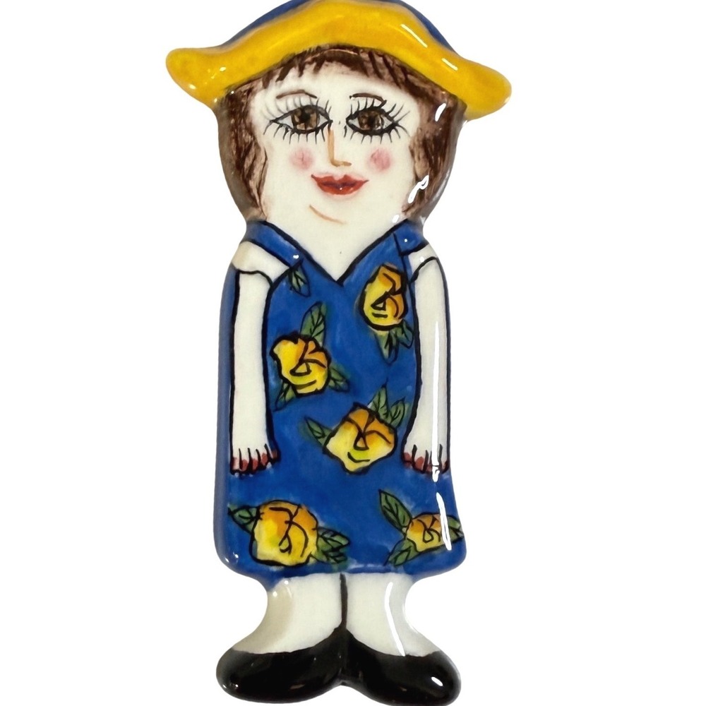 Vintage Susan Paley Ganz Pansy Brooch Pin Blue Yellow Ceramic Whimsical Jewelry‎
